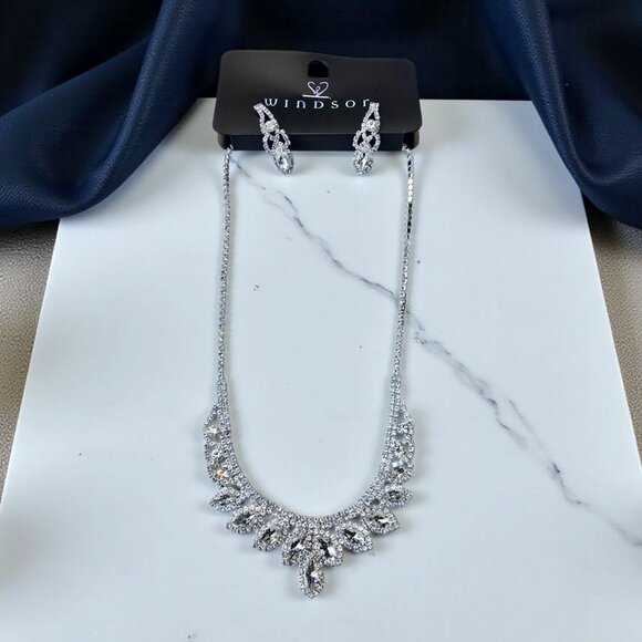 Windsor ✦ Silver Rhinestone Necklace & Earring Set ✦ Formal Occasion Jewelry NWT - Picture 5 of 10